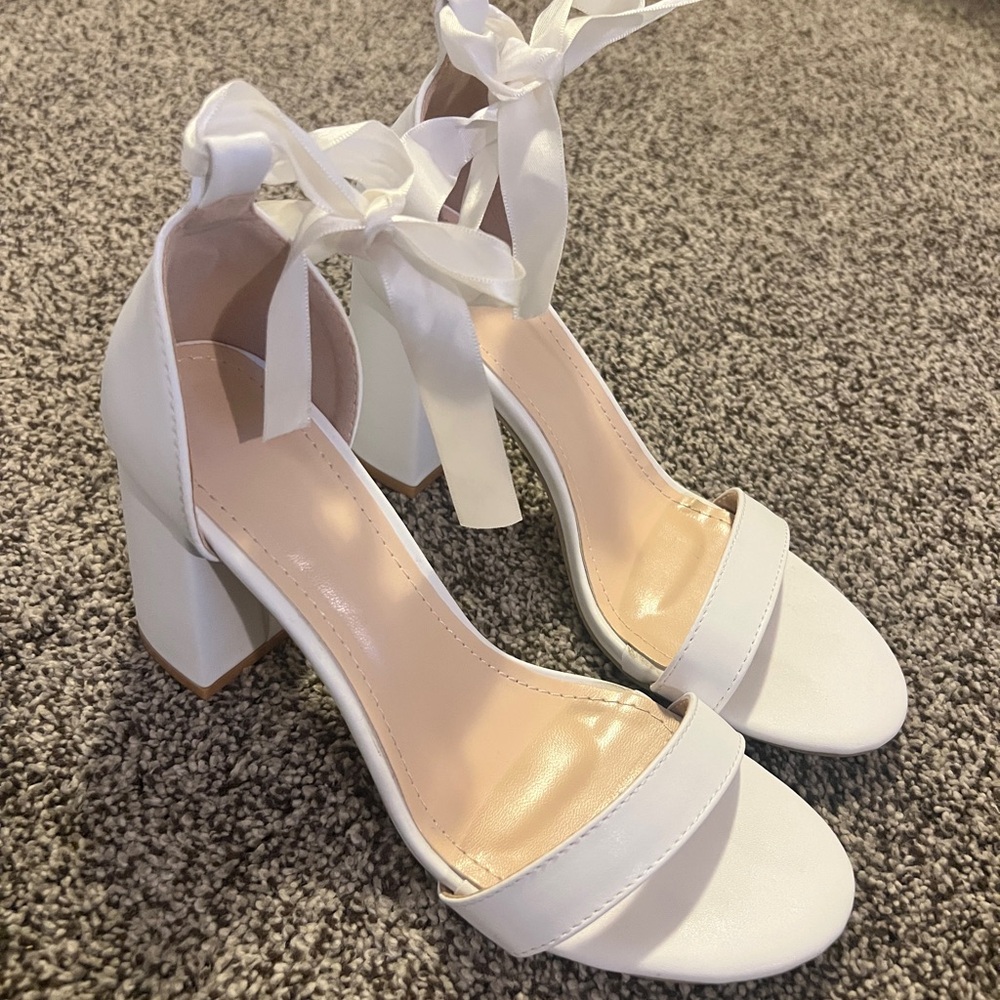 Elegant White Block Heel Sandals